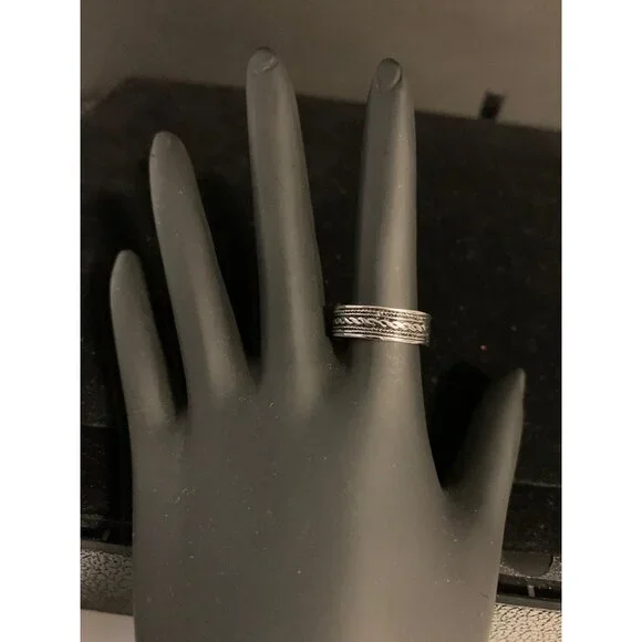 Ornate Silver Tone Band Ring With Braided & Rope Design Signed GR Size 5 (R97) - Picture 2 of 5